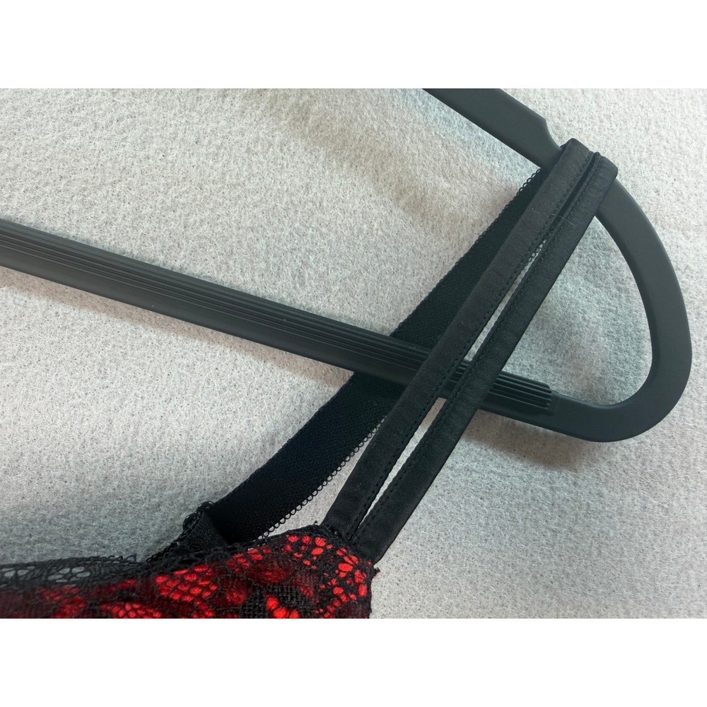 Torrid Push Up Plunge Bra 40D Red Black Floral Lace Underwire Eyelash Trim Bow - Picture 8 of 8
